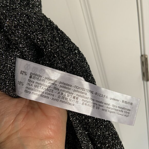 Women's Zara Knit Midi Metallic Black Silver V-Neck Dress Fringe Bottom Size S - Picture 11 of 14